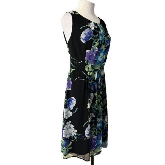 Connected Dress 12 Black Floral Washable Sleeveless Stretch Sheath Career Summer - Picture 7 of 10